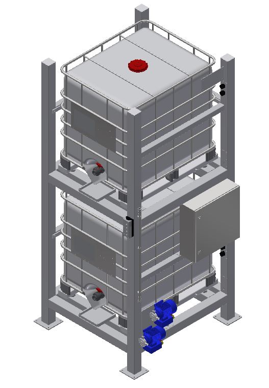 WHF-Anlage mit zwei IBC-Stellplätzen, Gestell und Dosiertechnik